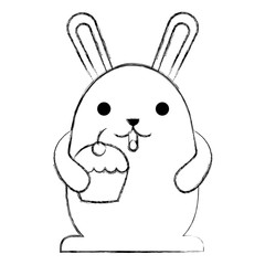 cute kawaii rabbit cartoon holding sweet cupcake vector illustration sketch