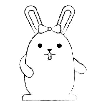 cute kawaii girl rabbit cartoon with bow vector illustration sketch