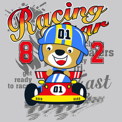Racing car cartoon vector baby t shirt design