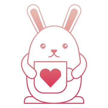 cute kawaii rabbit cartoon holding coffee cup vector illustration degraded color