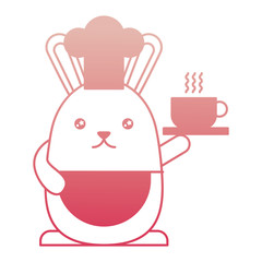 cute kawaii chef rabbit with coffee cup cartoon vector illustration degraded color