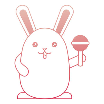 cute kawaii rabbit cartoon holding maraca vector illustration degraded color