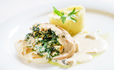 stuffed chicken with mashed potato