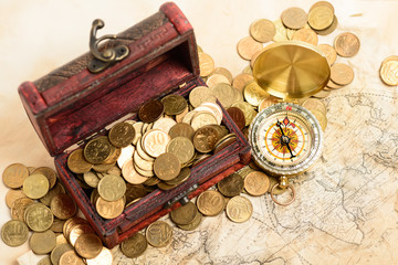  treasure chest map money compass