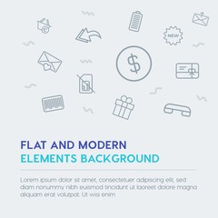 mobile, email, shopping outline vector icons and elements background concept on grey background.Multipurpose use on websites, presentations, brochures and more