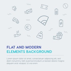 mobile, email, shopping outline vector icons and elements background concept on grey background.Multipurpose use on websites, presentations, brochures and more