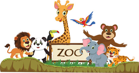  illustration of funny zoo animal cartoon  - obrazy, fototapety, plakaty