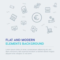mobile, email, shopping outline vector icons and elements background concept on grey background.Multipurpose use on websites, presentations, brochures and more