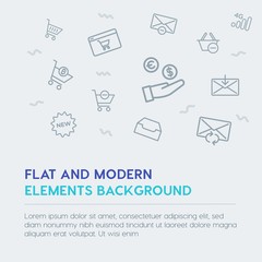 mobile, email, shopping outline vector icons and elements background concept on grey background.Multipurpose use on websites, presentations, brochures and more