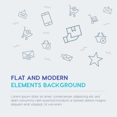 mobile, email, shopping outline vector icons and elements background concept on grey background.Multipurpose use on websites, presentations, brochures and more