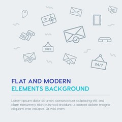 mobile, email, shopping outline vector icons and elements background concept on grey background.Multipurpose use on websites, presentations, brochures and more