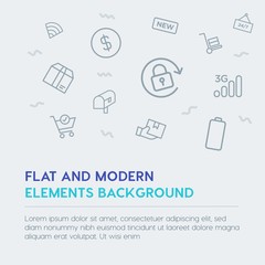 mobile, email, shopping outline vector icons and elements background concept on grey background.Multipurpose use on websites, presentations, brochures and more