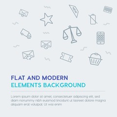 mobile, email, shopping outline vector icons and elements background concept on grey background.Multipurpose use on websites, presentations, brochures and more