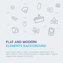 mobile, email, shopping outline vector icons and elements background concept on grey background.Multipurpose use on websites, presentations, brochures and more