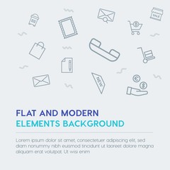 mobile, email, shopping outline vector icons and elements background concept on grey background.Multipurpose use on websites, presentations, brochures and more