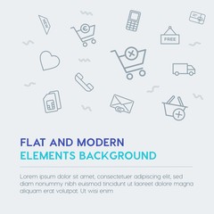 mobile, email, shopping outline vector icons and elements background concept on grey background.Multipurpose use on websites, presentations, brochures and more