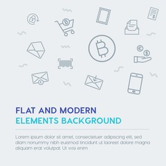 mobile, email, shopping outline vector icons and elements background concept on grey background.Multipurpose use on websites, presentations, brochures and more