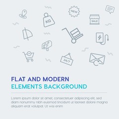 mobile, email, shopping outline vector icons and elements background concept on grey background.Multipurpose use on websites, presentations, brochures and more