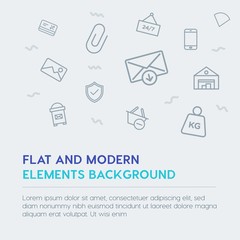 mobile, email, shopping outline vector icons and elements background concept on grey background.Multipurpose use on websites, presentations, brochures and more