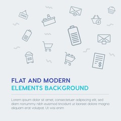 mobile, email, shopping outline vector icons and elements background concept on grey background.Multipurpose use on websites, presentations, brochures and more