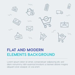 mobile, email, shopping outline vector icons and elements background concept on grey background.Multipurpose use on websites, presentations, brochures and more