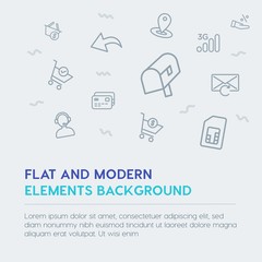 mobile, email, shopping outline vector icons and elements background concept on grey background.Multipurpose use on websites, presentations, brochures and more