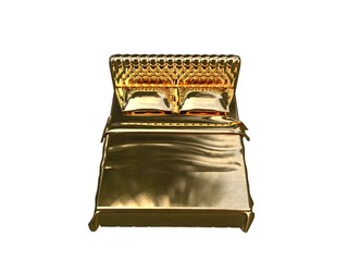3d rendering of a golden bed isolated on a white background