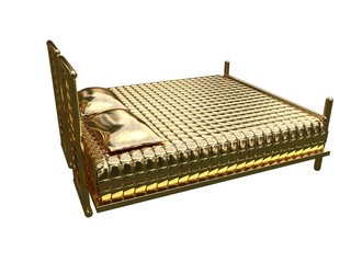 3d rendering of a golden bed isolated on a white background