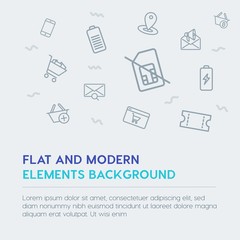 mobile, email, shopping outline vector icons and elements background concept on grey background.Multipurpose use on websites, presentations, brochures and more