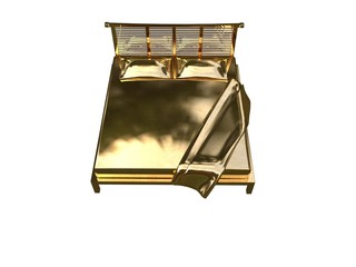 3d rendering of a golden bed isolated on a white background