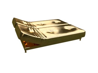3d rendering of a golden bed isolated on a white background