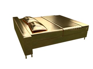 3d rendering of a golden bed isolated on a white background
