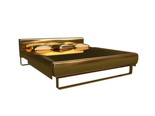 3d rendering of a golden bed isolated on a white background