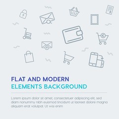 mobile, email, shopping outline vector icons and elements background concept on grey background.Multipurpose use on websites, presentations, brochures and more