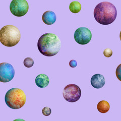 Obraz na płótnie Canvas Colorful watercolor planets seamless pattern