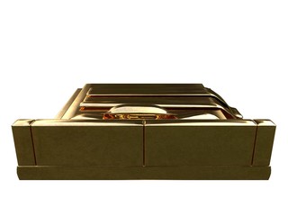 3d rendering of a golden bed isolated on a white background