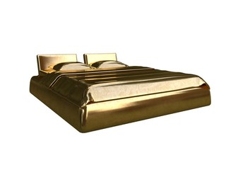 3d rendering of a golden bed isolated on a white background
