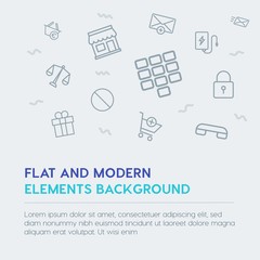 mobile, email, shopping outline vector icons and elements background concept on grey background.Multipurpose use on websites, presentations, brochures and more