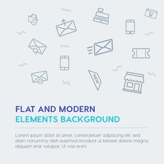 mobile, email, shopping outline vector icons and elements background concept on grey background.Multipurpose use on websites, presentations, brochures and more