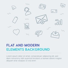 mobile, email, shopping outline vector icons and elements background concept on grey background.Multipurpose use on websites, presentations, brochures and more