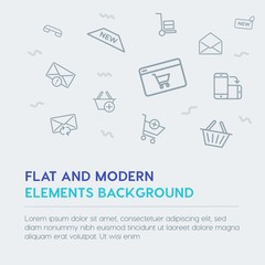 mobile, email, shopping outline vector icons and elements background concept on grey background.Multipurpose use on websites, presentations, brochures and more