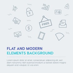 mobile, email, shopping outline vector icons and elements background concept on grey background.Multipurpose use on websites, presentations, brochures and more