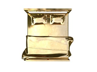 3d rendering of a golden bed isolated on a white background