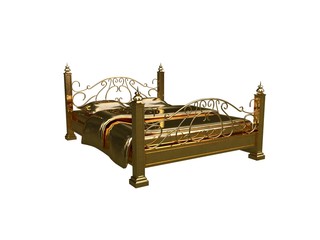 3d rendering of a golden bed isolated on a white background