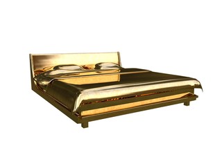 3d rendering of a golden bed isolated on a white background