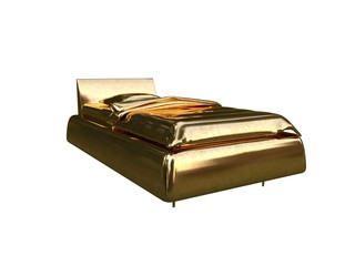 3d rendering of a golden bed isolated on a white background