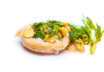 Olive oil artichoke with broad bean, vegetarian food