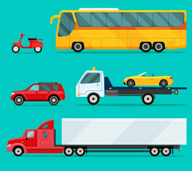 City cars and vehicles transport. Transportation icons set. Vector flat style illustration