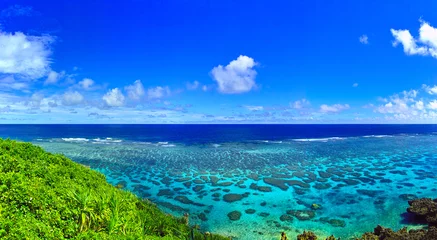 Zelfklevend Fotobehang Miyakojima in de zomer. Koraalrifzee gezien vanaf Imgya Marine Garden © 7maru