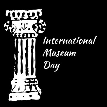 International Museum Day. Ancient Roman Column. Black background